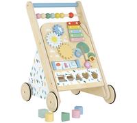 AIYAPLAY Wooden Baby Walker, Toddler Push Along Walker with Speed Control, Activity Centre and 5 Blocks for 18 Months+, Natural