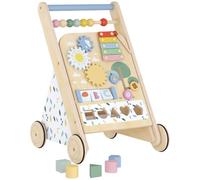 AIYAPLAY Wooden Baby Walker, Toddler Push Along Walker with Speed Control, Storage and 5 Blocks, Montessori Inspired Learning Activity Centre with Wheels, Gift for Boys Girls 18 Months+, Natural