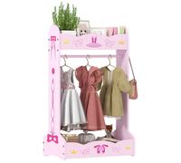 AIYAPLAY Wooden Kids Clothes Rail, Dress Up Rail with Top, Bottom Storage Shelves, for 3 Years+, 70 x 37 x 103cm, Pink Pink