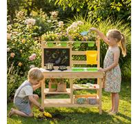 AIYAPLAY Wooden Kids Mud Kitchen with Kitchenware & Garden Tools - Natural Wood - Over 3 Years - 77 x 32 x 95 cm
