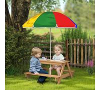 AIYAPLAY Wooden Kids Picnic Table, Sand and Water Table w/ Benches, Parasol