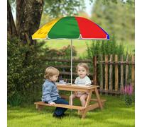AIYAPLAY Wooden Kids Picnic Table, Sand & Water Table w/ Benches, Parasol AIYAPLAY Multicolor