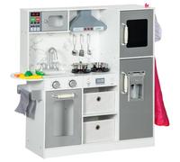 AIYAPLAY Wooden Kids Play Kitchen Kids Cooker Lights Sounds Ages 3-6 White