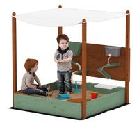 AIYAPLAY Wood Sandpit for Kids with Canopy for Garden, Beach, Green