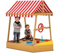 AIYAPLAY Wooden Kids Sandpit with Canopy - Seats - Rudder & Bottom Liner | TJ Hughes