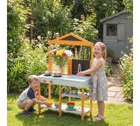 AIYAPLAY Mud Kitchen for Kids, Outdoor Wooden Play Kitchen with Removable Sink, Stove, Cookware Accessories, Storage Shelves, Pretend Play Toy for Boys and Girls Ages 3-8, Light Blue