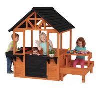 AIYAPLAY Wooden Playhouse for Kids with Table and Benches for Age 3-8 - Brown | TJ Hughes