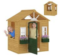 Aiyaplay Outdoor Playhouse, Wooden Wendy House With Door, 2 Flower Boxes