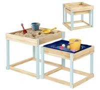 AIYAPLAY Wooden Sand and Water Table, 2 PCS, Natural Wood Finish | Outdoor Sand Pits with Bottom Liner, Picnic Sensory Table, Kids Aged 3-8 Years Old