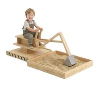 AIYAPLAY Wooden Sand Pit with Digger, Kids Sandbox Outdoor, SandPit with 360° Swivel Seat and Bottom Liner, No Power, for Kids Ages 3-6, 184 x 90 x 56 cm