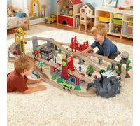 AIYAPLAY Wooden Train Set, 100 Piece Toy Train with Crane for 3+ Years Old