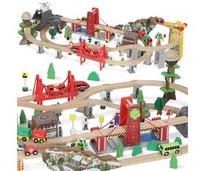 AIYAPLAY Wooden Train Set, 100 Piece Train Track Toy for 3+ Years Kids