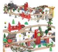 AIYAPLAY Wooden Train Set, 100 Piece Toy Train with Crane for 3+ Years Old