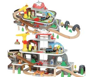 AIYAPLAY Wooden Train Set 79 Piece Magnetic Railway Toys Mine Themed with Crane and Helicopter Wooden Railway Set Birthday Gift for Boys and Girls Kids Ages 3+