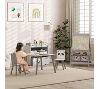 ZONEKIZ Kids Table and Chairs, Kids Storage Unit and Kids Easel Set, Grey