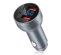 AIYEEN 126W All-Metal USB C Car Charger, 4-Port Fast Car Charger Adapter with Dual PD 45W & Dual QC3.0 18W USB A, Multi Device Car Charger for iPhone, Samsung, Laptop, 12V/24V Cars & Trucks, Grey