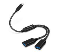 AIYEEN USB C Male to 2 USB Female Splitter Cable Adapter, Dual USB-A Port Hub for Data Transfer/Charging, Extra Extender Data Split Power Cord Extension for Car/Laptop/Mac/PC (Black)