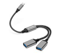 AIYEEN USB C Male to 2 USB Female Splitter Cable Adapter, Dual USB-A Port Hub for Data Transfer/Charging, Extra Extender Data Split Power Cord Extension for Car/Laptop/Mac/PC (Grey)