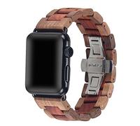 AIYIBEN Wooden Watch Strap Band 42mm/44mm/45mm with Stainless Steel Butterfly Buckle Compatible for iWatch Series 1 2 3 4 5 6 7(Walnut red Sandalwood)
