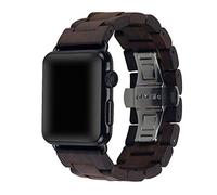 AIYIBEN Wooden Watch Strap Band 42mm/44mm/45mm with Stainless Steel Butterfly Buckle Compatible for iWatch Series 1 2 3 4 5 6 7(Brown)