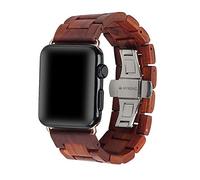AIYIBEN Wooden Watch Strap Band 42mm/44mm/45mm with Stainless Steel Butterfly Buckle Compatible for iWatch Series 1 2 3 4 5 6 7(Red)