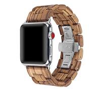 AIYIBEN Wooden Watch Strap Band 42mm/44mm/45mm with Stainless Steel Butterfly Buckle Compatible for iWatch Series 1 2 3 4 5 6 7(Zebra)