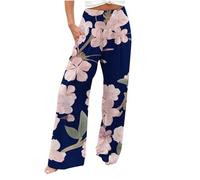 AIYINIY Palazzo Pants for Women Casual Printing Pockets Elastic Waist Comfortable Straight Loose Pants Classic Lightweight Workout Tracksuit Bottoms for Yoga Fitness Running (Z4 Blue, L)