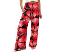 AIYINIY Palazzo Pants for Women Casual Printing Pockets Elastic Waist Comfortable Straight Loose Pants Classic Lightweight Workout Tracksuit Bottoms for Yoga Fitness Running (Red-2, XXL)