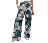 AIYINIY Palazzo Pants for Women Casual Printing Pockets Elastic Waist Comfortable Straight Loose Pants Classic Lightweight Workout Tracksuit Bottoms for Yoga Fitness Running (Navy-2, M)
