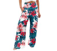 AIYINIY Palazzo Pants for Women Casual Printing Pockets Elastic Waist Comfortable Straight Loose Pants Classic Lightweight Workout Tracksuit Bottoms for Yoga Fitness Running (Army Green-2, S)