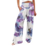 AIYINIY Palazzo Pants for Women Casual Printing Pockets Elastic Waist Comfortable Straight Loose Pants Classic Lightweight Workout Tracksuit Bottoms for Yoga Fitness Running (Purple-1, L)