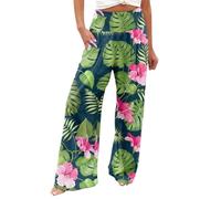 AIYINIY Palazzo Pants for Women Casual Printing Pockets Elastic Waist Comfortable Straight Loose Pants Classic Lightweight Workout Tracksuit Bottoms for Yoga Fitness Running (Green-1, XXL)