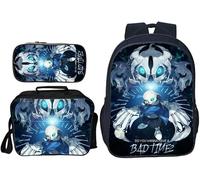AIYINIY Undertale Backpack 3 Piece Set Anime Game 3D Printed Girls Boys School Bookbag + Lunch Bag+Pencil Case Set, Children Student Casual Daypack Laptop Rucksack (Type 6, 30x40x16cm)