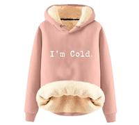 AIYINIY Women's Winter Hooded Sweatshirt - Fleece Sherpa Lined Thermal Pullover, Yes I Am Still Freezing Graphic, Loose Fit Long Sleeve Hoodie, Plush Warm Outwear for Cold Weather, (Pink 4, L)