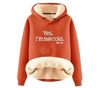 AIYINIY Women's Winter Hooded Sweatshirt - Fleece Sherpa Lined Thermal Pullover, Yes I Am Still Freezing Graphic, Loose Fit Long Sleeve Hoodie, Plush Warm Outwear for Cold Weather, (Orange 3, 3XL)