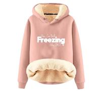 AIYINIY Women's Winter Hooded Sweatshirt - Fleece Sherpa Lined Thermal Pullover, Yes I Am Still Freezing Graphic, Loose Fit Long Sleeve Hoodie, Plush Warm Outwear for Cold Weather, (Pink 1, 3XL)