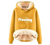 AIYINIY Women's Winter Hooded Sweatshirt - Fleece Sherpa Lined Thermal Pullover, Yes I Am Still Freezing Graphic, Loose Fit Long Sleeve Hoodie, Plush Warm Outwear for Cold Weather, (Yellow 1, L)