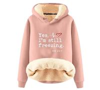 AIYINIY Women's Winter Hooded Sweatshirt - Fleece Sherpa Lined Thermal Pullover, Yes I Am Still Freezing Graphic, Loose Fit Long Sleeve Hoodie, Plush Warm Outwear for Cold Weather, (Pink 2, L)