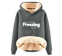 AIYINIY Women's Winter Hooded Sweatshirt - Fleece Sherpa Lined Thermal Pullover, Yes I Am Still Freezing Graphic, Loose Fit Long Sleeve Hoodie, Plush Warm Outwear for Cold Weather, (Dark Gray 1, L)