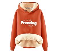 AIYINIY Women's Winter Hooded Sweatshirt - Fleece Sherpa Lined Thermal Pullover, Yes I Am Still Freezing Graphic, Loose Fit Long Sleeve Hoodie, Plush Warm Outwear for Cold Weather, (Orange 1, 3XL)