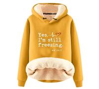 AIYINIY Women's Winter Hooded Sweatshirt - Fleece Sherpa Lined Thermal Pullover, Yes I Am Still Freezing Graphic, Loose Fit Long Sleeve Hoodie, Plush Warm Outwear for Cold Weather, (Yellow 2, M)