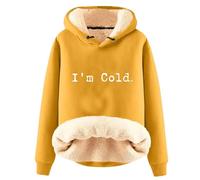 AIYINIY Women's Winter Hooded Sweatshirt - Fleece Sherpa Lined Thermal Pullover, Yes I Am Still Freezing Graphic, Loose Fit Long Sleeve Hoodie, Plush Warm Outwear for Cold Weather, (Yellow 4, XXL)
