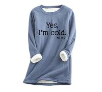 AIYINIY Yes,I'm Cold.ME 24:7 Sweatshirt Women UK Casual Fleece Oversized Loose Jumper Top Crewneck Long Sleeves Solid Color Warm Pullover Soft Comfortable Elegant Shirt (Blue 3, S)