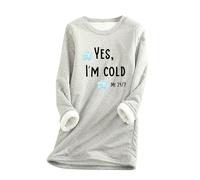AIYINIY Yes,I'm Cold.ME 24:7 Sweatshirt Women UK Casual Fleece Oversized Loose Jumper Top Crewneck Long Sleeves Solid Color Warm Pullover Soft Comfortable Elegant Shirt (Beige 1, S)