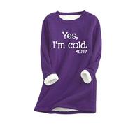 AIYINIY Yes,I'm Cold.ME 24:7 Sweatshirt Women UK Casual Fleece Oversized Loose Jumper Top Crewneck Long Sleeves Solid Color Warm Pullover Soft Comfortable Elegant Shirt (Purple 5, 3XL)