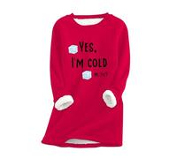 AIYINIY Yes,I'm Cold.ME 24:7 Sweatshirt Women UK Casual Fleece Oversized Loose Jumper Top Crewneck Long Sleeves Solid Color Warm Pullover Soft Comfortable Elegant Shirt (Red 4, S)
