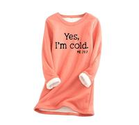 AIYINIY Yes,I'm Cold.ME 24:7 Sweatshirt Women UK Casual Fleece Oversized Loose Jumper Top Crewneck Long Sleeves Solid Color Warm Pullover Soft Comfortable Elegant Shirt (Orange 3, L)