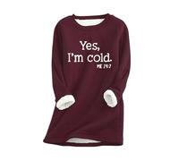 AIYINIY Yes,I'm Cold.ME 24:7 Sweatshirt Women UK Casual Fleece Oversized Loose Jumper Top Crewneck Long Sleeves Solid Color Warm Pullover Soft Comfortable Elegant Shirt (Wine 3, M)