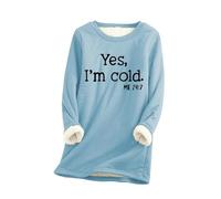 AIYINIY Yes,I'm Cold.ME 24:7 Sweatshirt Women UK Casual Fleece Oversized Loose Jumper Top Crewneck Long Sleeves Solid Color Warm Pullover Soft Comfortable Elegant Shirt (Sky Blue 3, S)