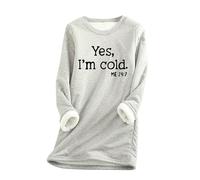 AIYINIY Yes,I'm Cold.ME 24:7 Sweatshirt Women UK Casual Fleece Oversized Loose Jumper Top Crewneck Long Sleeves Solid Color Warm Pullover Soft Comfortable Elegant Shirt (Gray 3, XL)